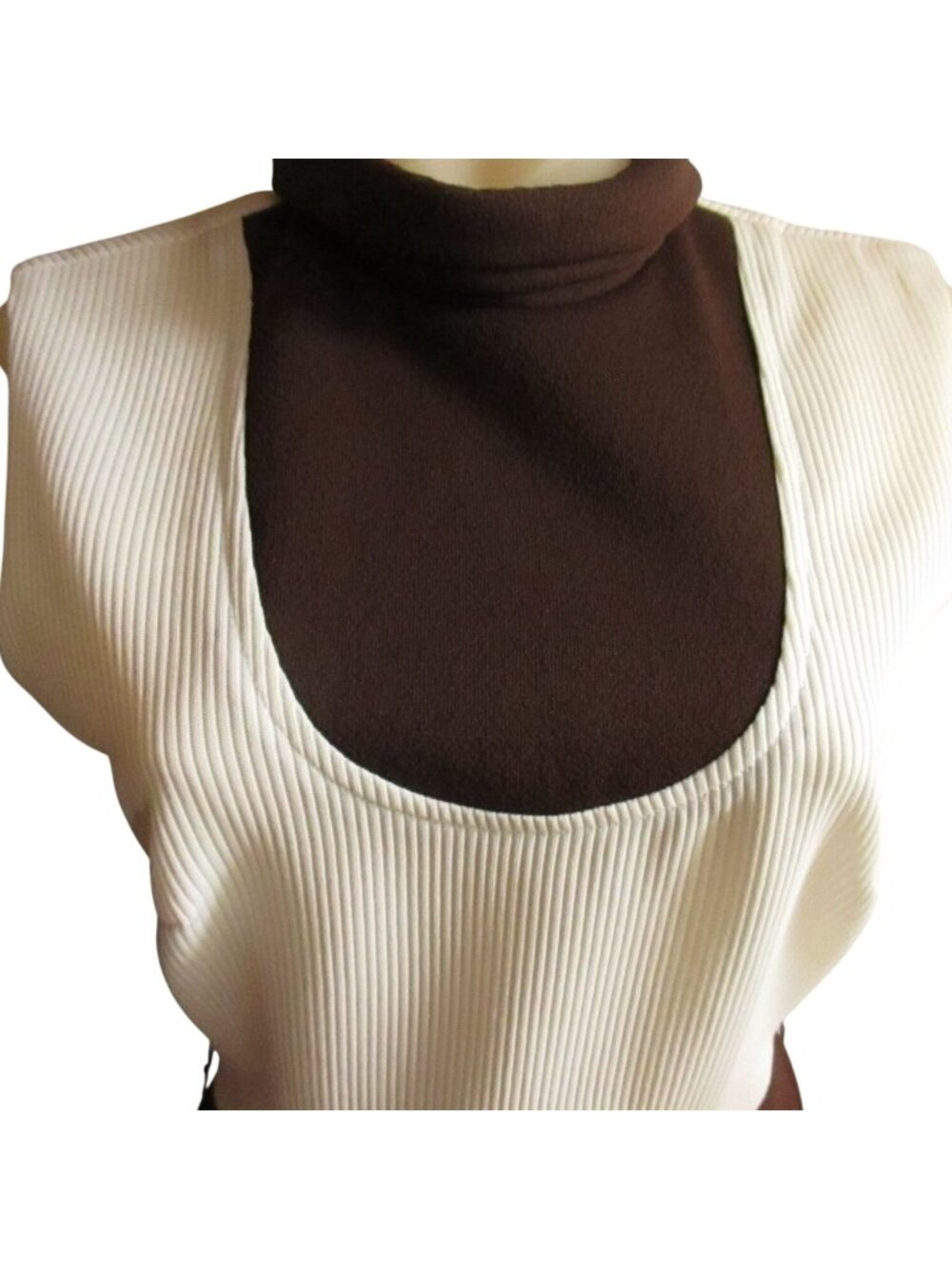Vintage Women's Dress 8 1970's 2 Tone Stretch Knit Polyester Handmade Brown Mod